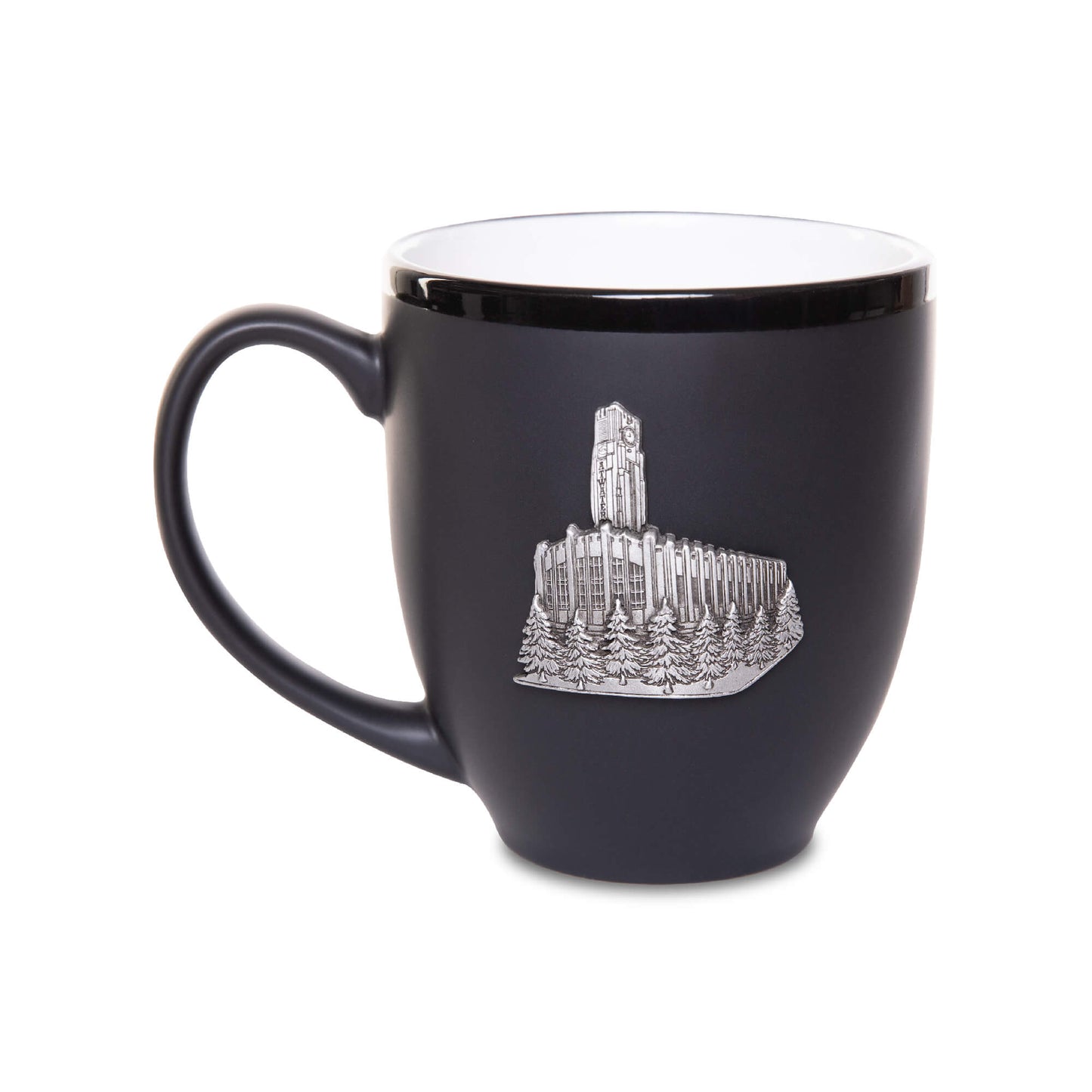 atwater market, pewter mug crest, black ceramic mug, white glossy interior, gift, souvenir, saint-henri