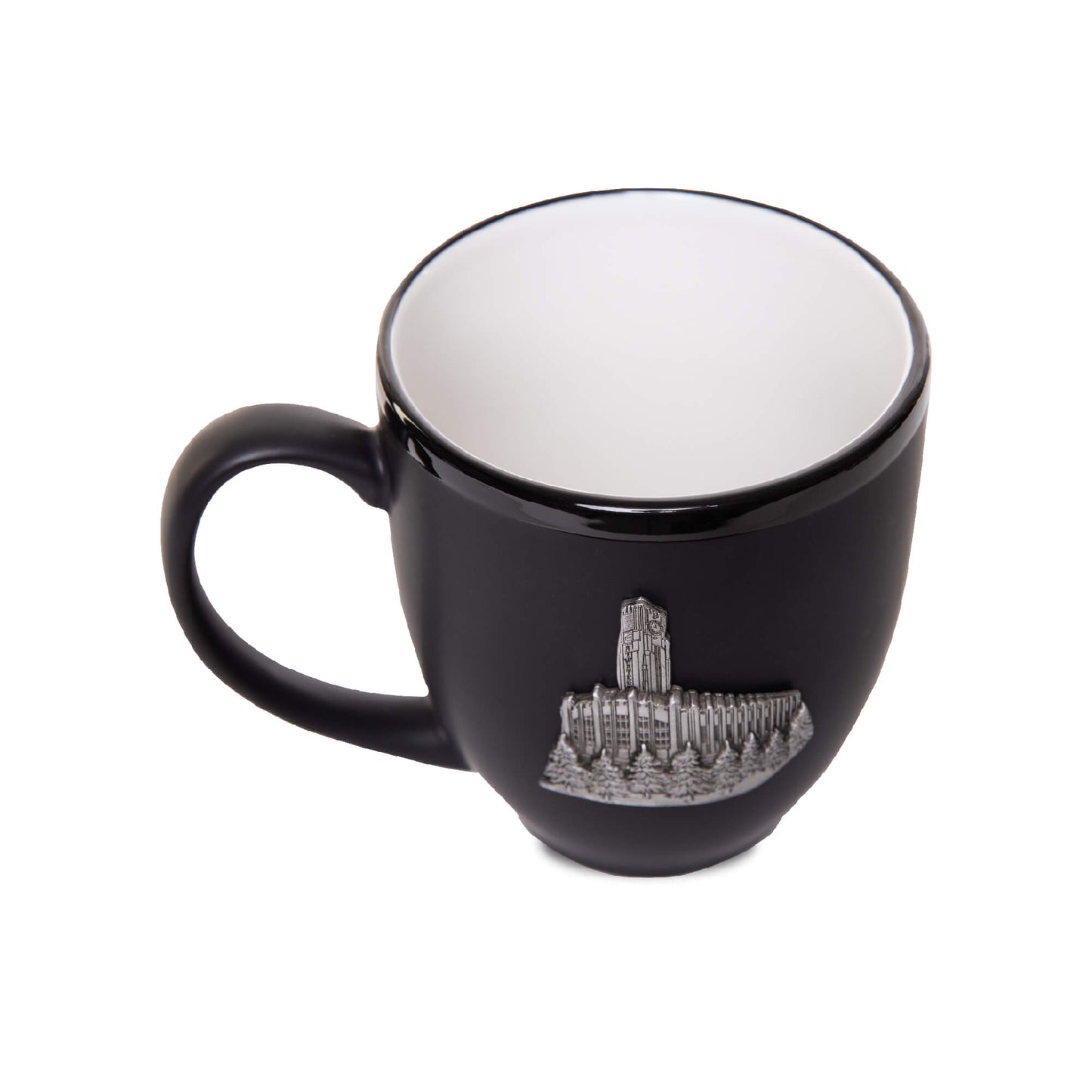 atwater market, pewter mug crest, black ceramic mug, white glossy interior, gift, souvenir, saint-henri