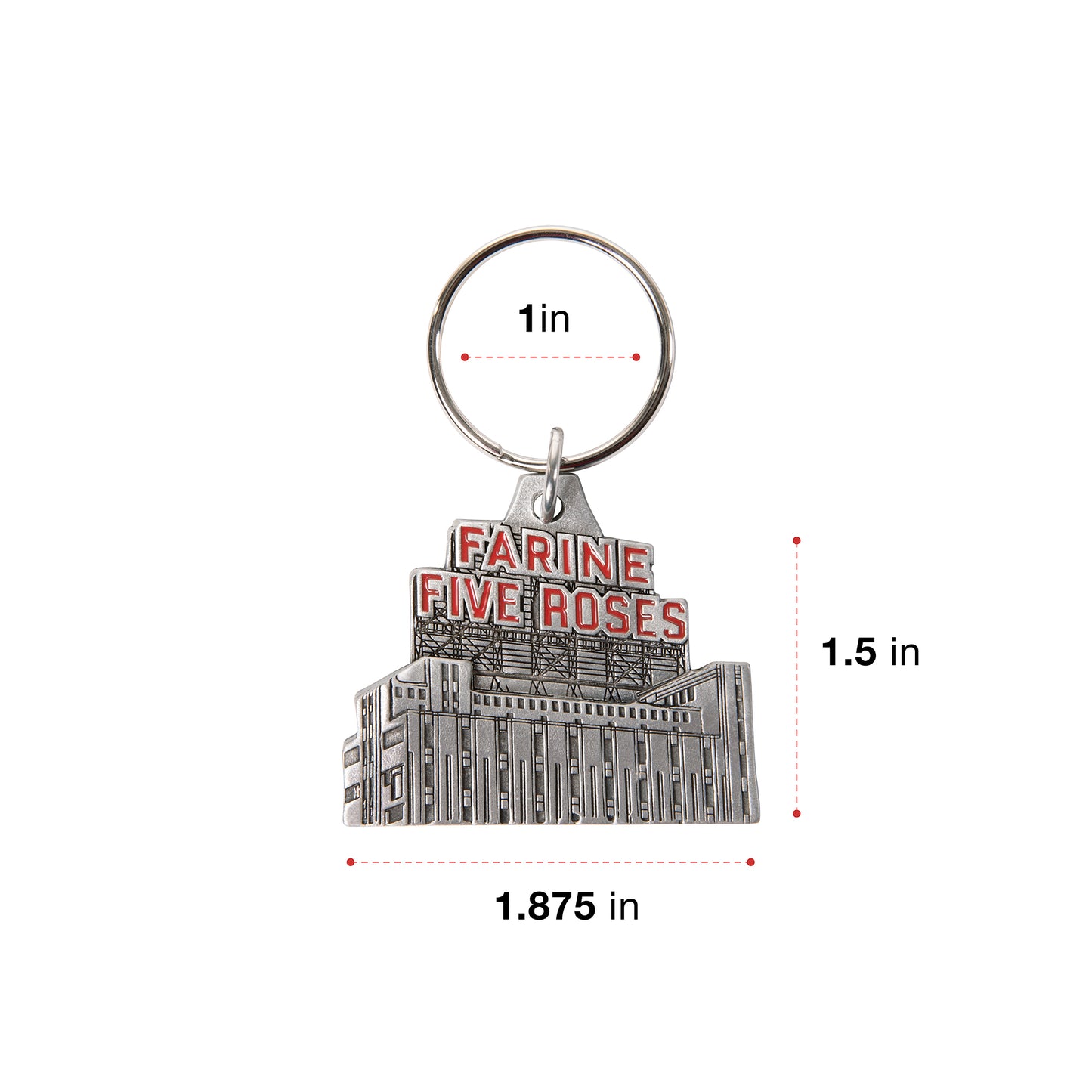 dimension farine five roses pewter keychain