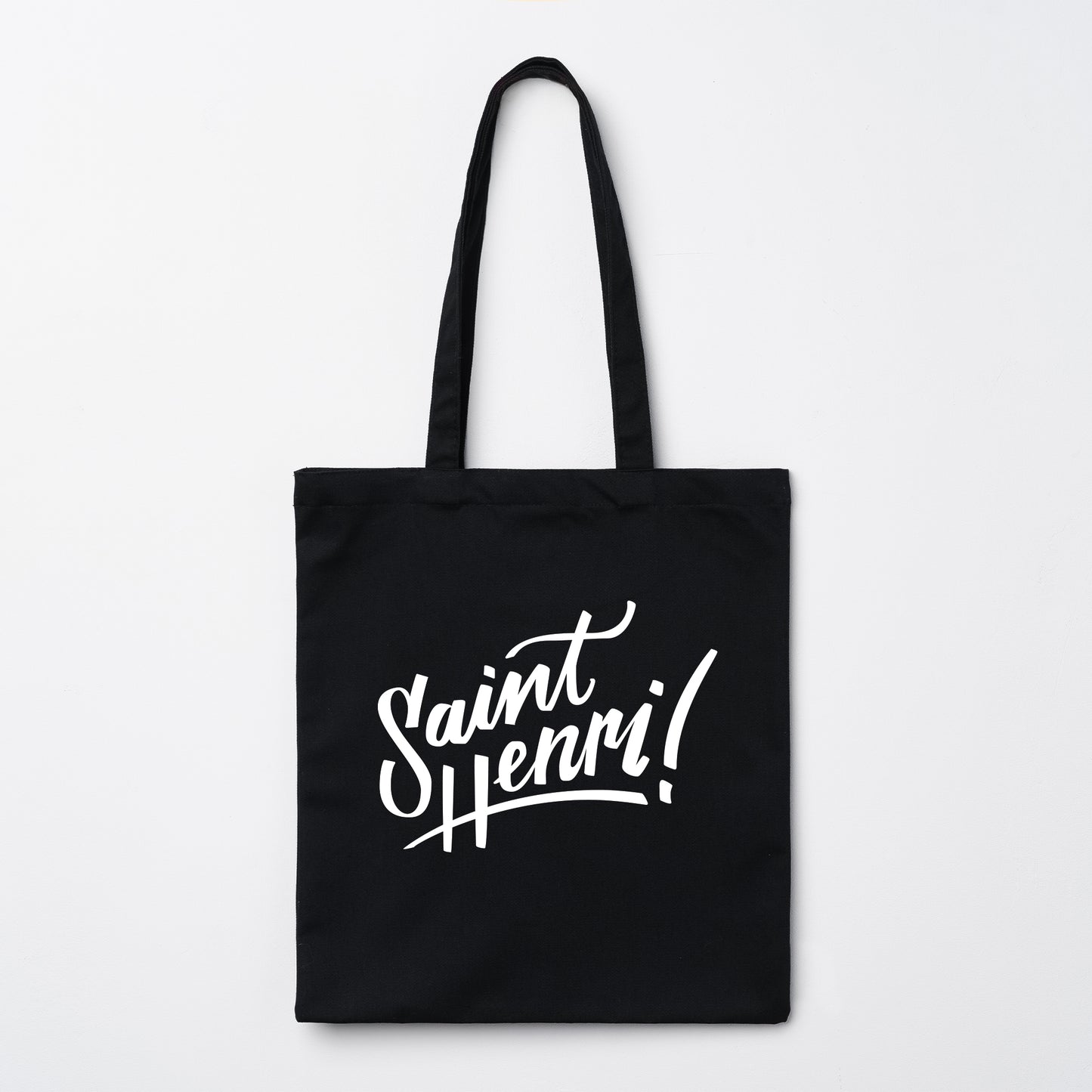 saint-henri logo black tote bag with a white imprint, montreal, shopping bag, reuseable, durable, strong