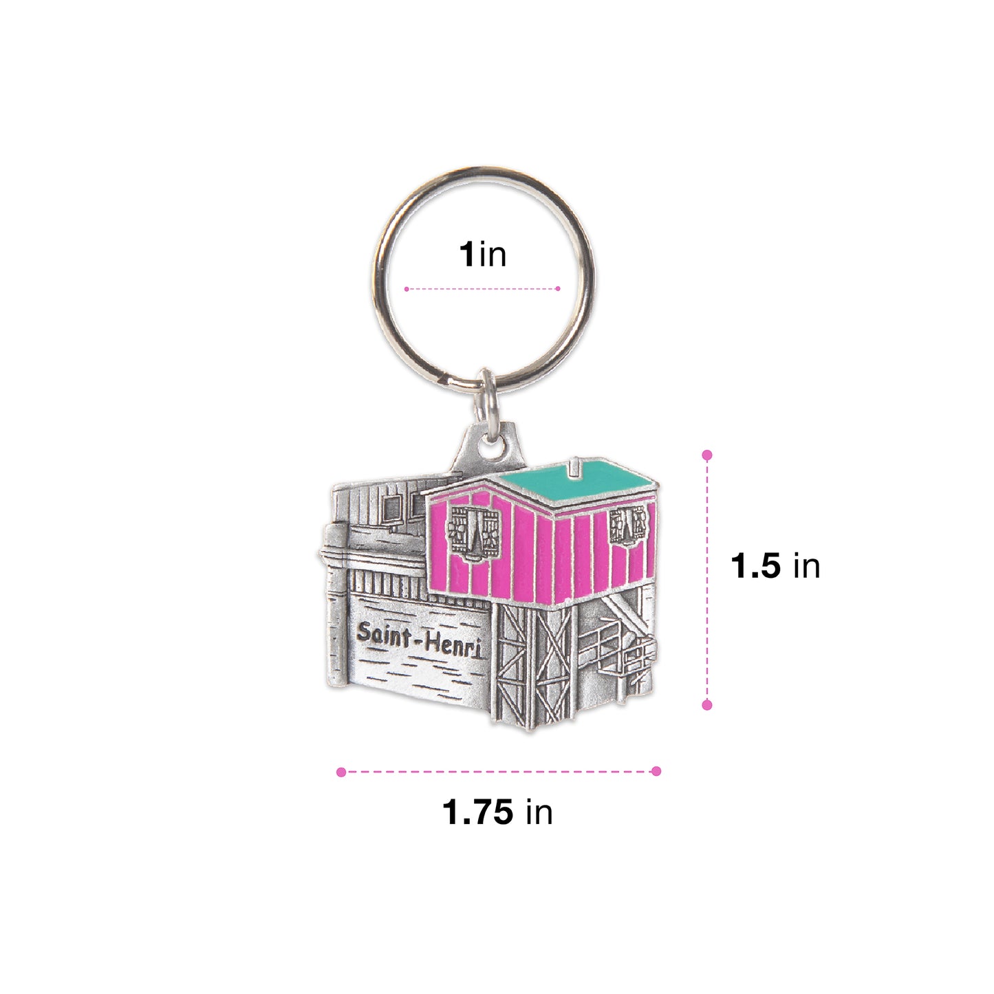 dimensions for little pink keychain, pewter, pink, green