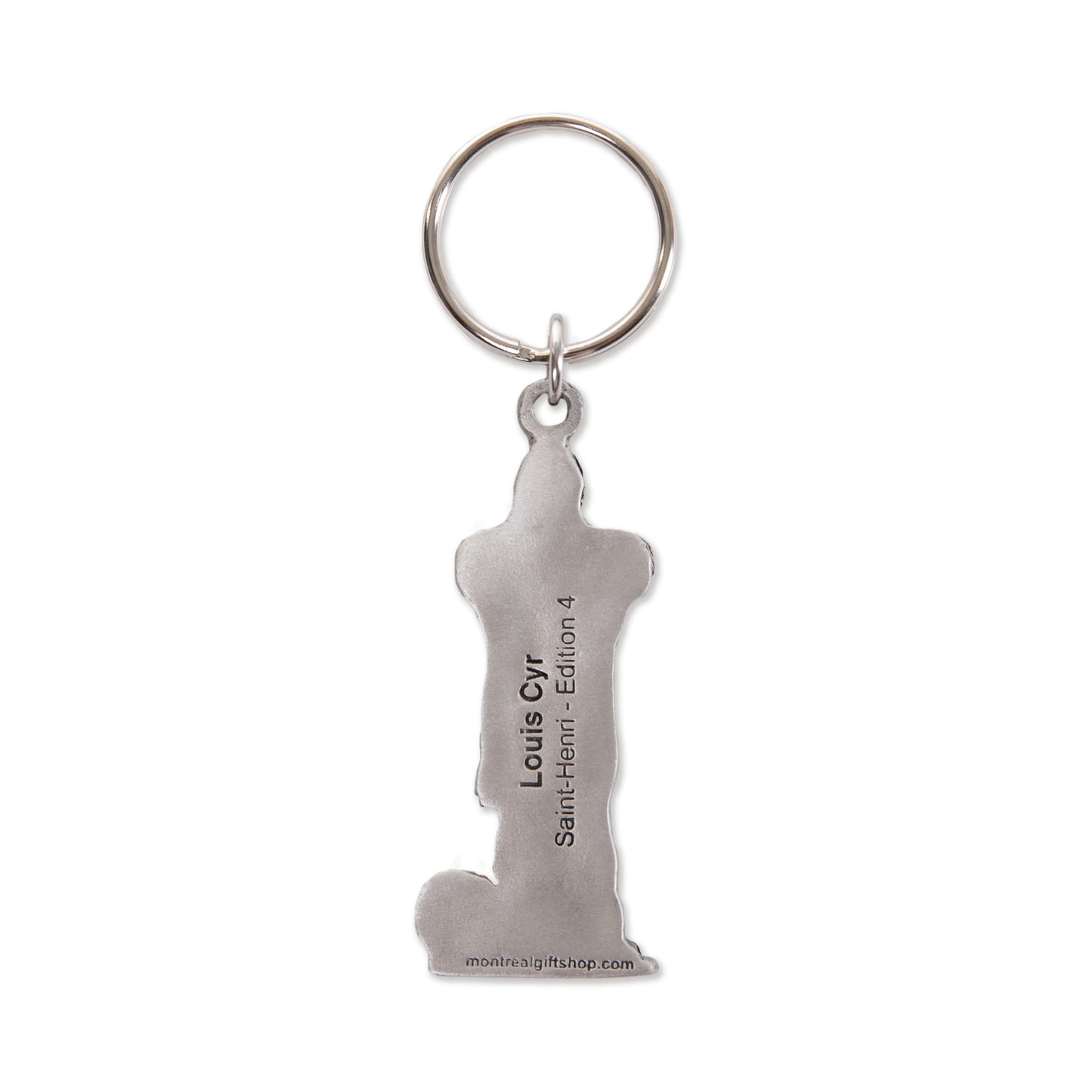 back of keychain, pewter, Louis cyr, saint-henri, montreal icon, gift, souvenir