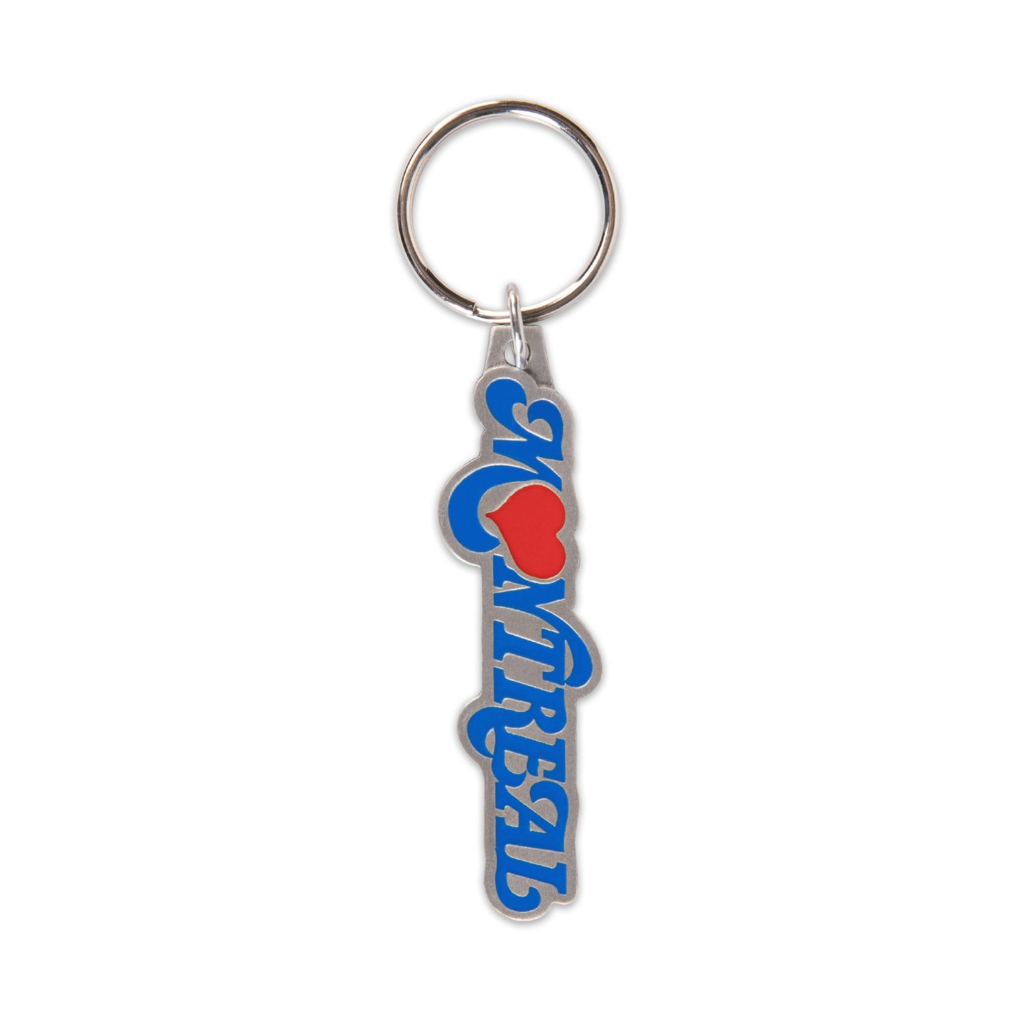 Keychain with 'Montreal Love' text on a white background