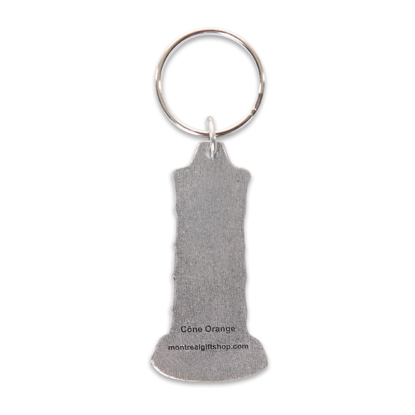 orange traffic cone, pewter keychain, orange paint fill, key ring, back side, cone orange, montreal, gift, souvenir