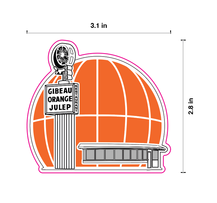 dimensions of orange julep sticker on a white background