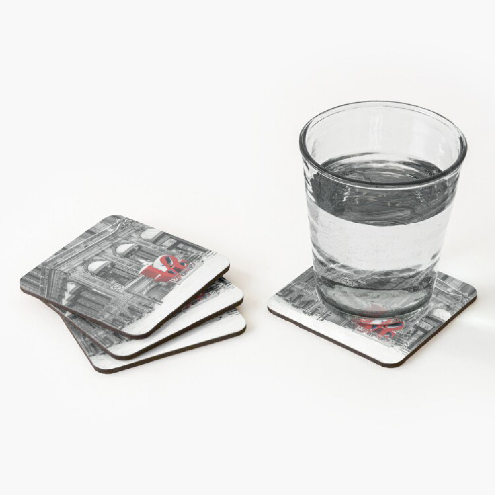 drink coaster, cork base, set of 4, colour print, high gloss finish, non-slip base