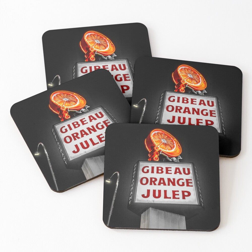 gibeau orange julep, coaster, set of 4, montreal, gift, home decor, cork back, glossy print, montreal merchandise