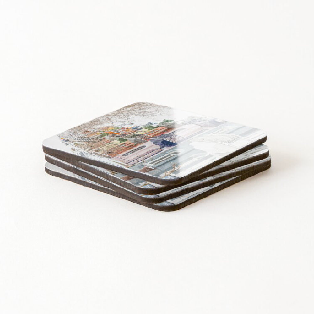 coasters, montreal photography, 4 pack, cork base, slip resistant