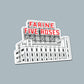 Sticker with 'FARINE FIVE ROSES' text on a building outline against a gray background