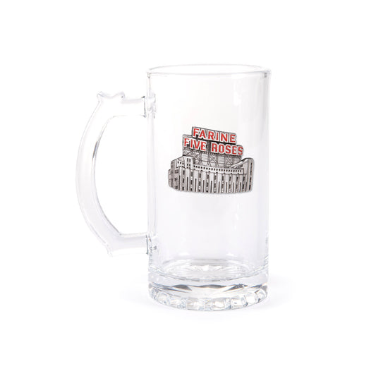 16 oz Glass Tankard Beer Mug, glassware, beer stein, farine five roses, pewter crest, souvenir, gift