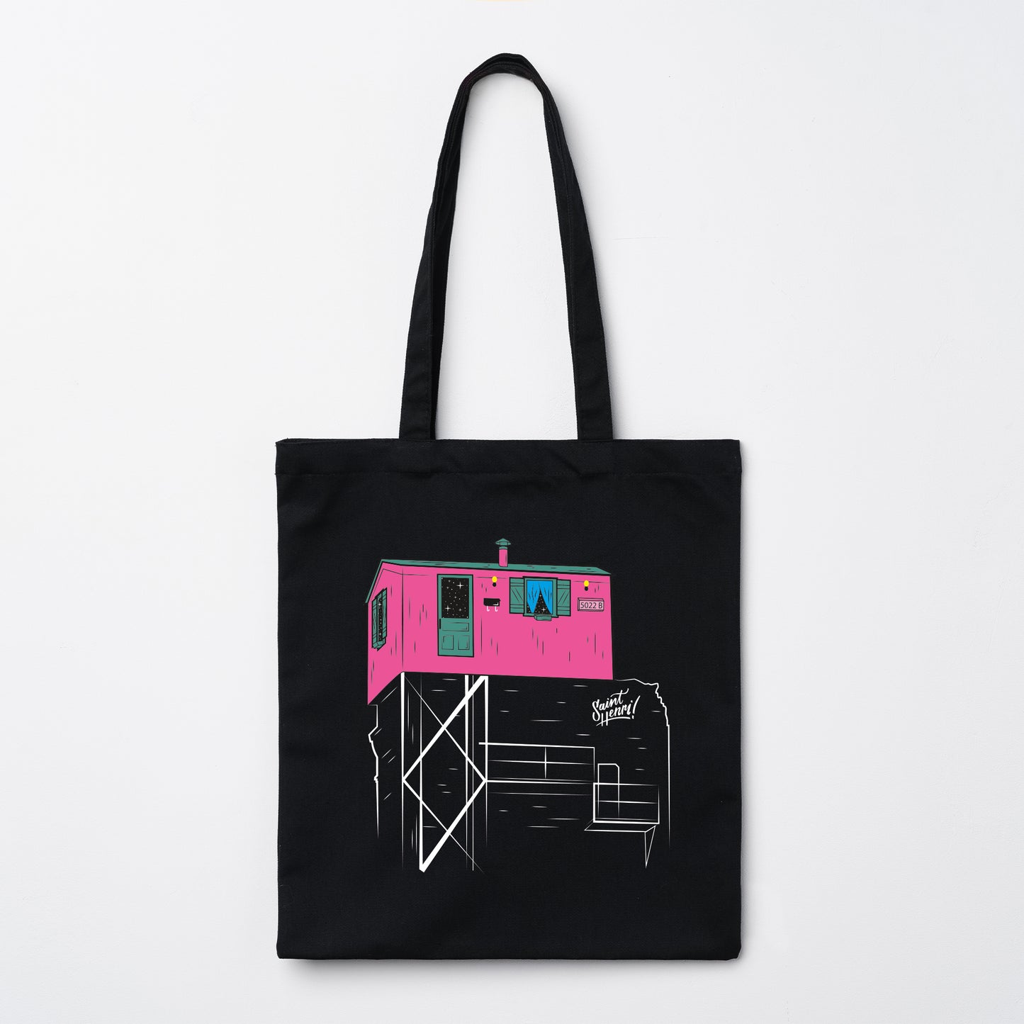 little pink black tote bag, saint-henri, illustration, montreal, shopping bag, bag, reuseable