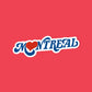 Sticker with 'Montreal' text and a heart on a red background