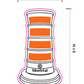 Illustration of a orange cone with dimensions on a white background