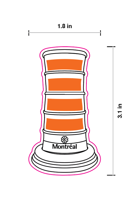 Illustration of a orange cone with dimensions on a white background