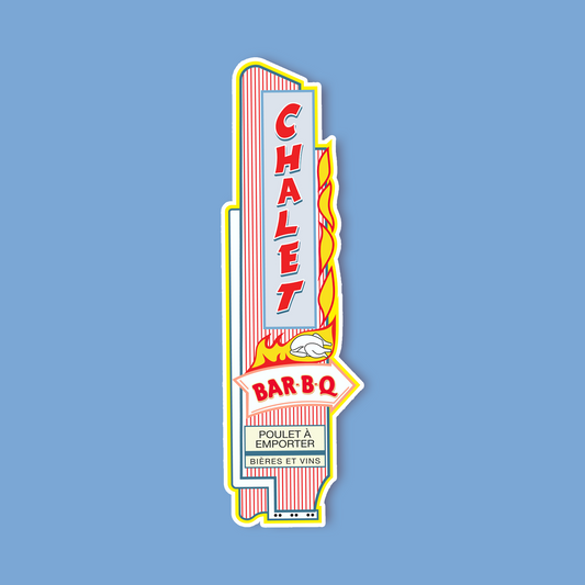 Stylized sticker for Chalet Bar-B-Q on a blue background