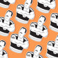 Pattern of louis cyr sticker on an orange background