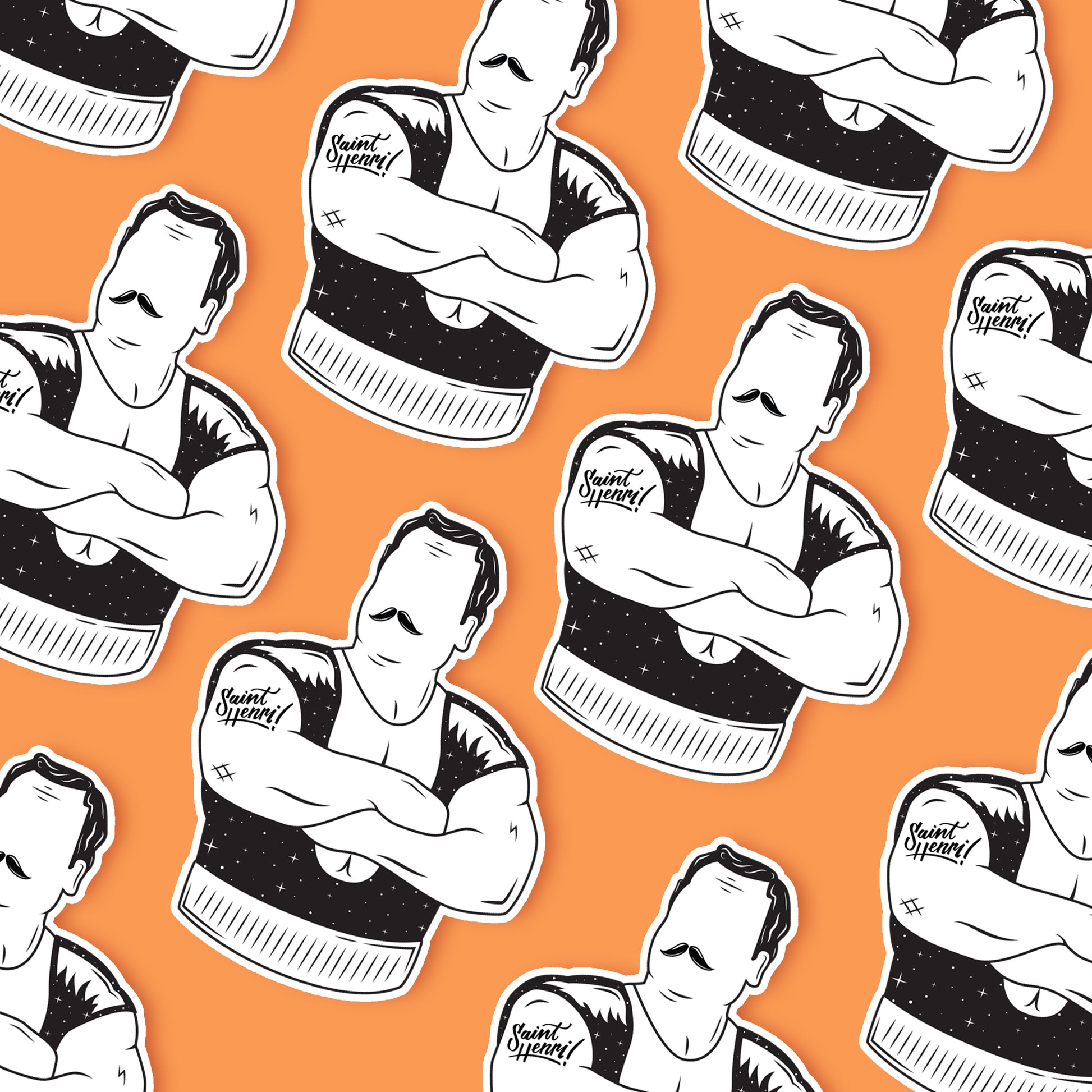 Pattern of louis cyr sticker on an orange background