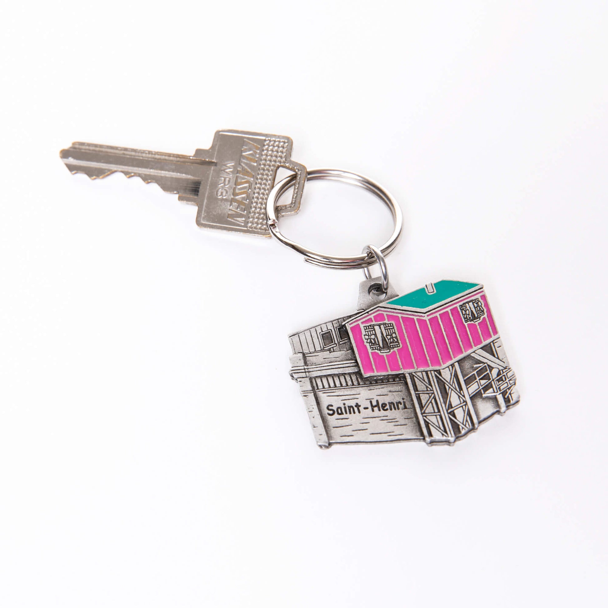 little pink house, maison rose, keychain, key ring, key, pink, green, montreal, handcrafted, saint-henri