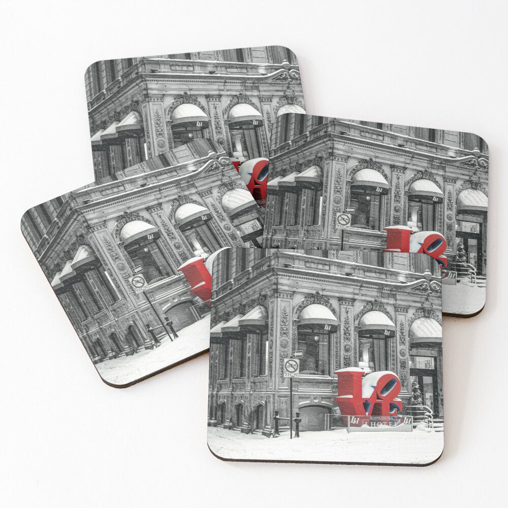 old montreal, lhotel montreal, photography, black and white, red, architecture, coaster, cork